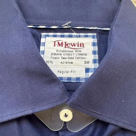 T.M. Lewin Cotton Twill Two Fold Cotton Casual Shirt Navy NWOT 16.5 regular - Picture 4 of 5